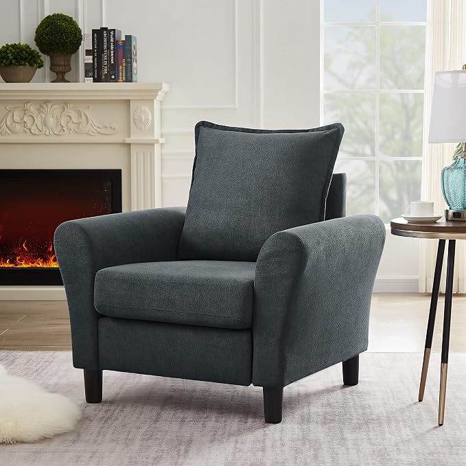 Mid-Century Accent Chair, Modern Linen Fabric Armchair - Image 7