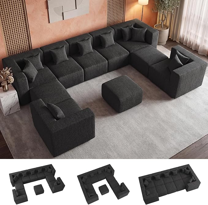 MONVANE Modular Sectional Sofa, Oversized 10 Seat Convertible U Shaped Couch by MONVANE
