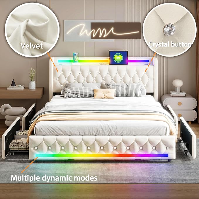 Music Player Bed with Bluetooth Speakers, Queen Size Smart Bed, USB&Type C - Image 9