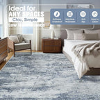 9x12 Area Rugs for Living Room Washable Bedroom Dining Room Blue Grey | Modern - Image 9