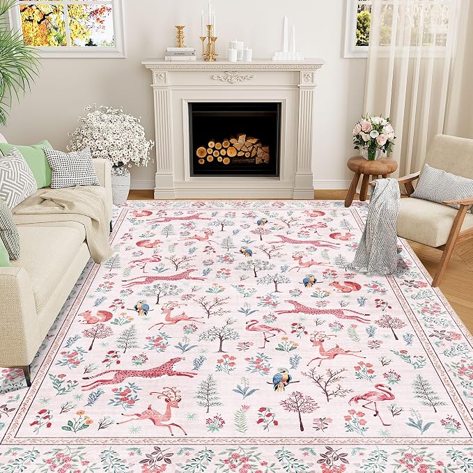 DUKINO 8x10 Area Rugs, Washable Soft Animal Bedroom Rug Non Slip, Low Pile by DUKINO