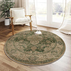 4ft Round Green Retro Floral Washable Rug - Image 3