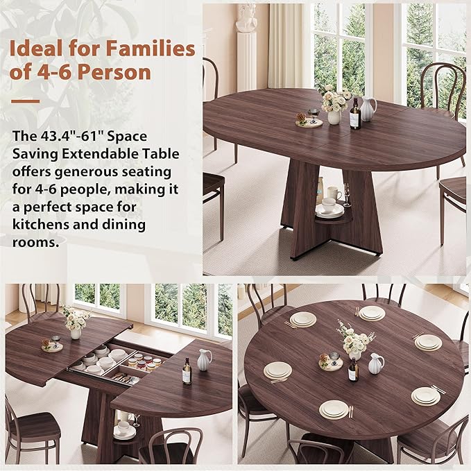 Extendable Dining Table, Round Kitchen Dining Room Dinner Table - Image 5