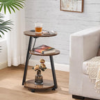BEWISHOME Round End Table with Charging Station, Side Table Accent Nightstand - Image 2