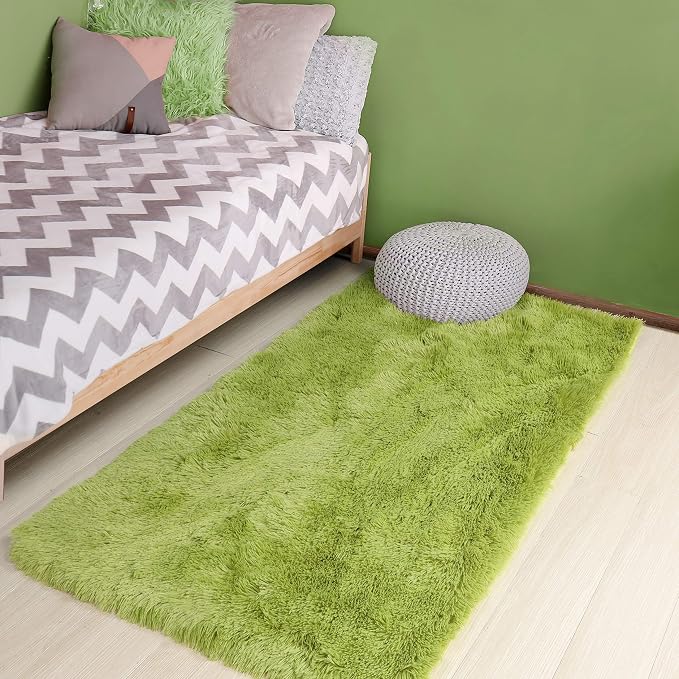 Amdrebio Grass Green Furry Small Area Rug 3x5 - Image 3