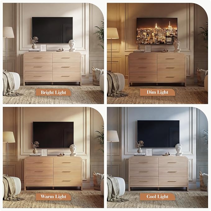 Curved 6-Drawer Dresser for Bedroom, Vanity Desk TV Stand for Living Room - Image 4