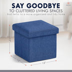 Ornavo Home Small Storage Ottoman Foldable Collapsible Cube Square Linen - Image 2