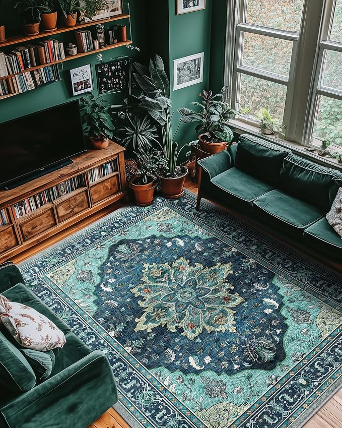 RELEANY Washable Area Rug, Teal | Non-Slip, Water Repellent, Pet Friendly - Image 2