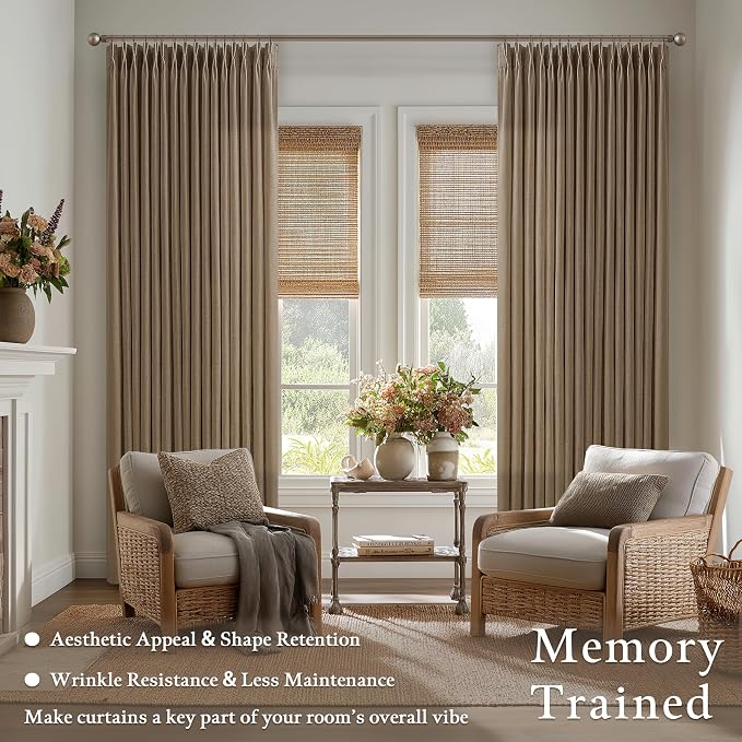 90 Inch Pinch Pleated Dark Brown Memory Shape Linen Semi Sheer Curtains 50W | - Image 6