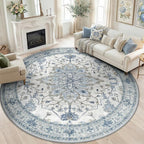 RELEANY Washable Area Rug, Round 8ft, Water Repellent, Pet Friendly, Vintage by RELEANY