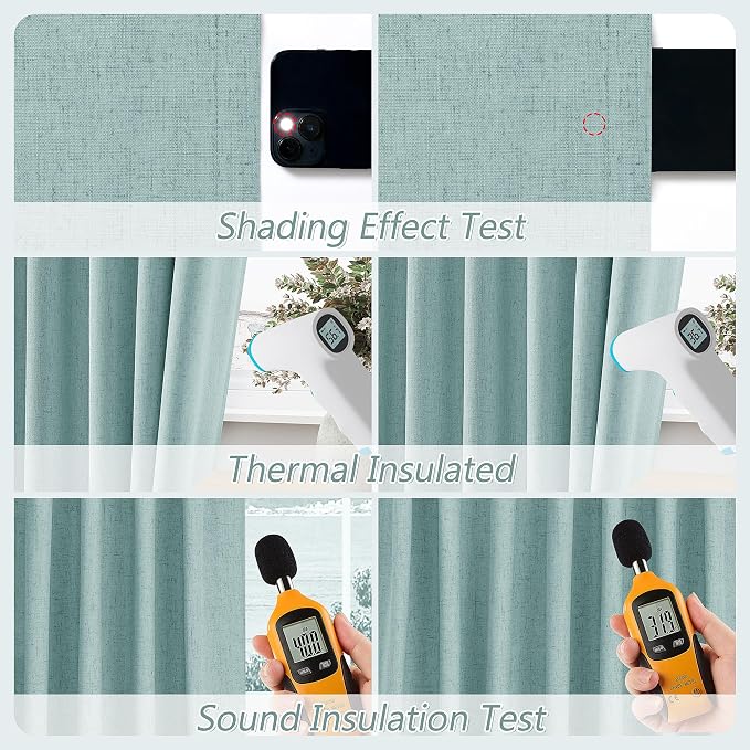 Light Blue 100% Blackout Linen Curtains 84 Inch Length 2 Panels Set - Image 5