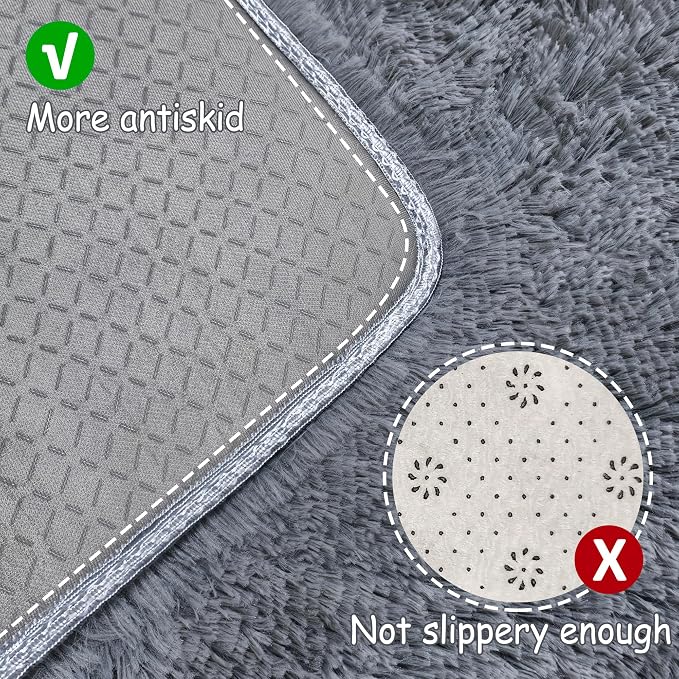 2x8 Bedside Area Rugs for Bedroom Soft Fluffy Shag Grey Rug for Hallway - Image 4