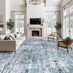 Soalmost 10x14 Area Rugs for Living Room Washable Rug Abstract Blue/Grey | - Image 3
