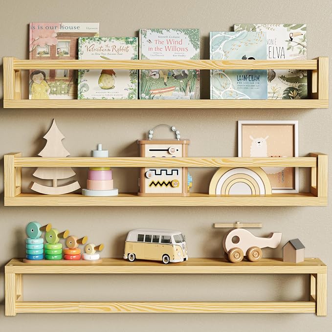 Upgraded Thick Floating Shelves, 24 Inch Solid Wood Bookshelf by Makestorageclosetolife