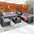 KROFEM 8-Piece Patio Furniture Set, Outdoor Wicker Rattan Sectional by KROFEM