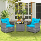 COSTWAY 3PCS Patio Furniture Set, PE Rattan Wicker Sofa w/Washable Cushion and - Image 3