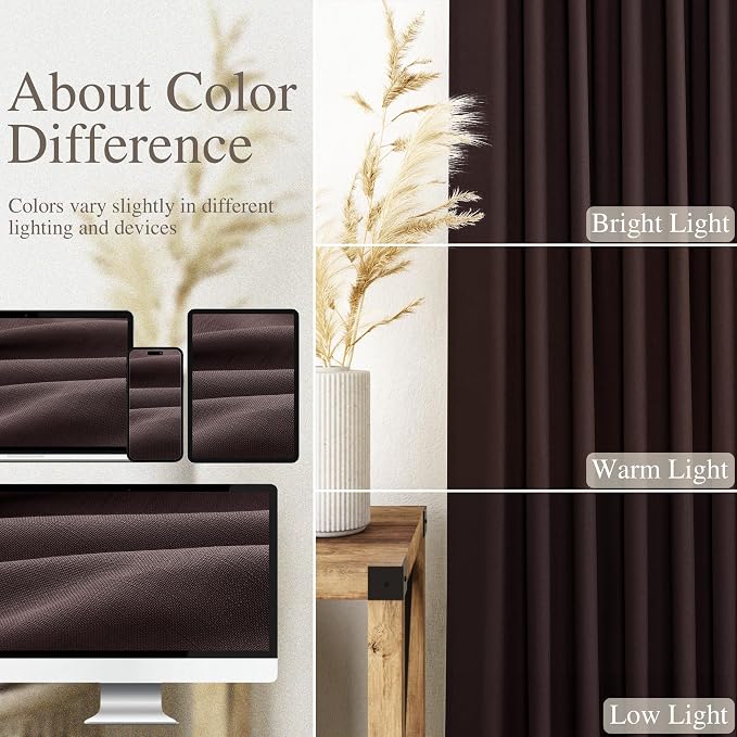Linen Curtains 84 Inch Long, Coffee Brown, 2 Panels 52x84 | Living Room - Image 4