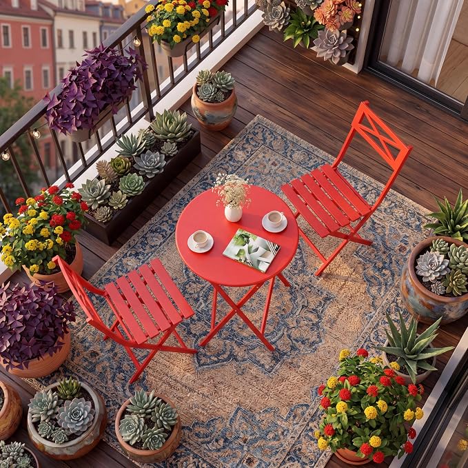 GarveeTech 3-Piece Folding Bistro Set, Heavy Duty Outdoor Patio Furniture by GarveeTech