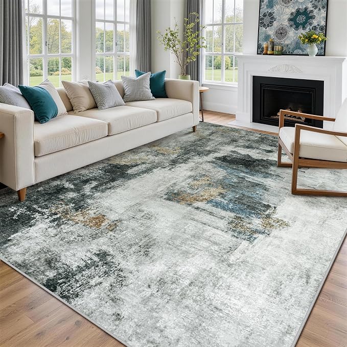 8x10 Area Rugs for Living Room Washable Bedroom Dining Room Black Gold | Modern - Image 9