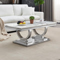 Henf 47" Marble Coffee Table Modern White Faux Marble Center Table by Henf