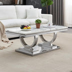 Henf 47" Marble Coffee Table Modern White Faux Marble Center Table by Henf
