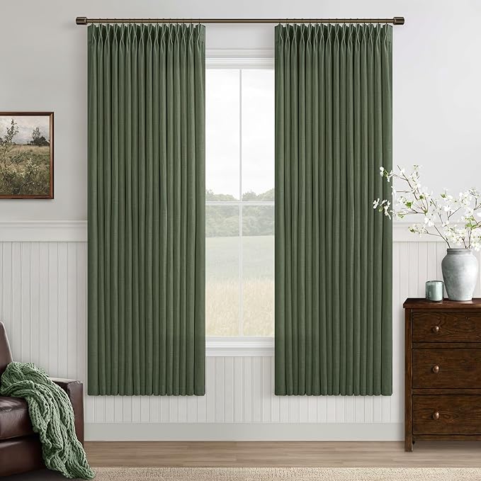 72 Inch Linen Blend Pleat Green Semi Sheer Curtains by Twodrapes