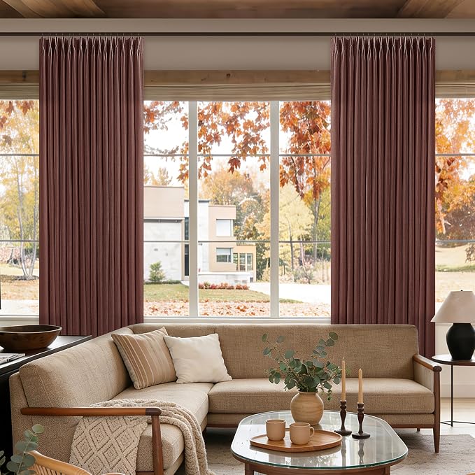 108 Inch Chestnut Brown Linen Pleated Light Filtering Curtains - Image 7