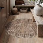 Schweek 4ft Round Rug Brown Washable Non-Slip Circle Rugs Neutral Area Rug | - Image 2