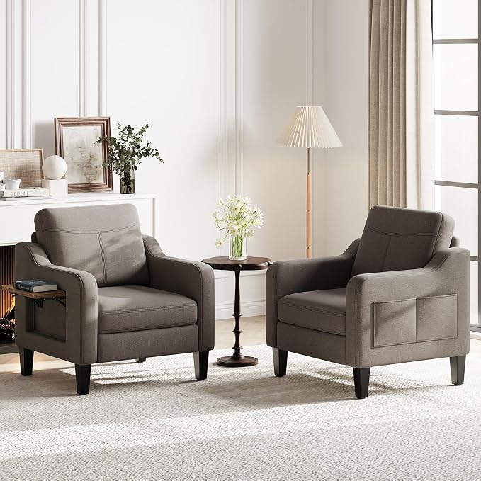 Accent Chair for Living Room Modern Linen Upholstered Armchair Side Wooden by Unknown