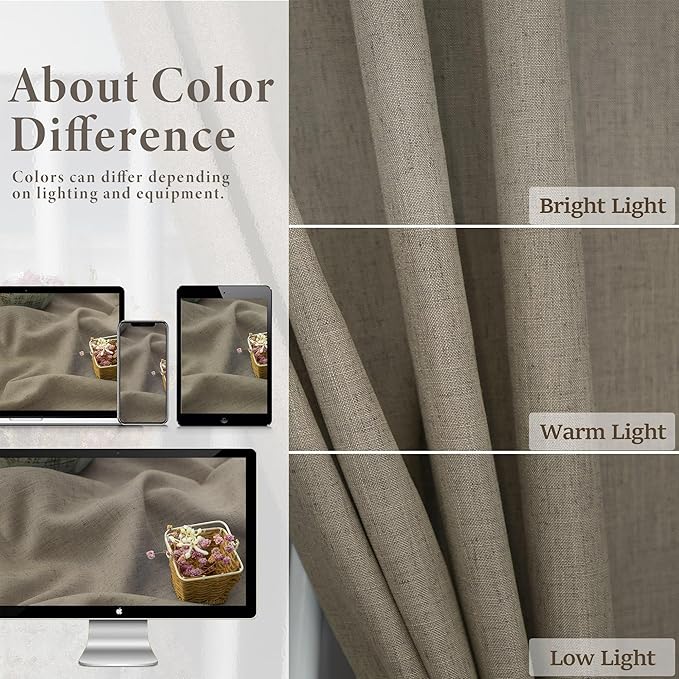 Pitalk Taupe Linen Curtains 54 Inch Length - Image 3