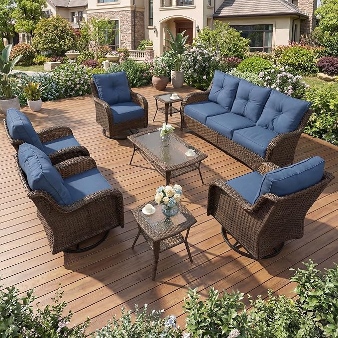 Patio Furniture Set, High Back Rattan Sofa & Swivel Rocker Chairs, Weather by SAILARYPatioFurniture