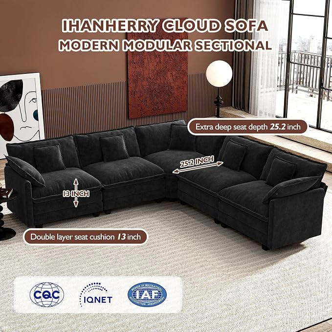 Ihanherry 114" V-Shaped Modern Sofa Modular Sectional Cloud Couch - Image 3