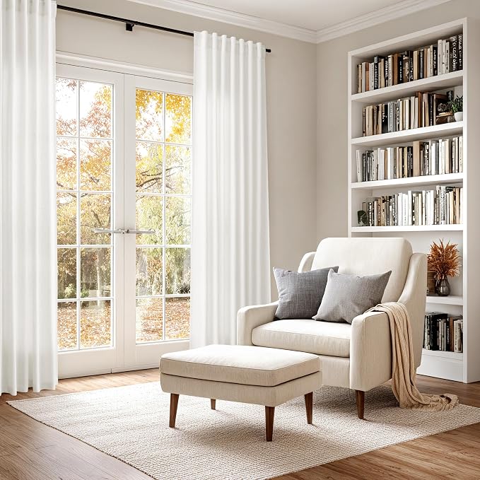Beige White Linen Curtains for Living Room 86 Inches Long Back Tab and Rod - Image 6