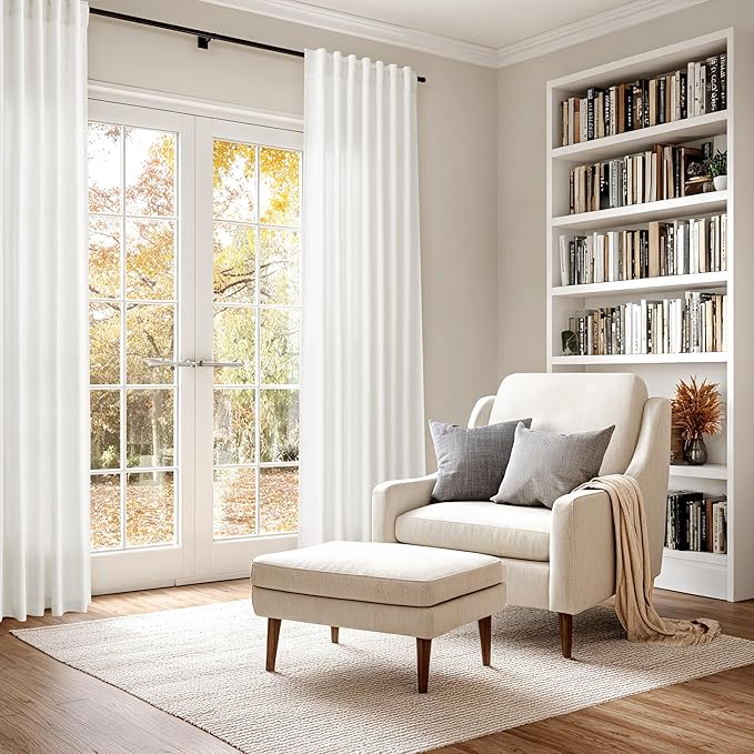 Beige White Curtains Linen for Living Room 90 Inches Long Back Tab and Rod - Image 6