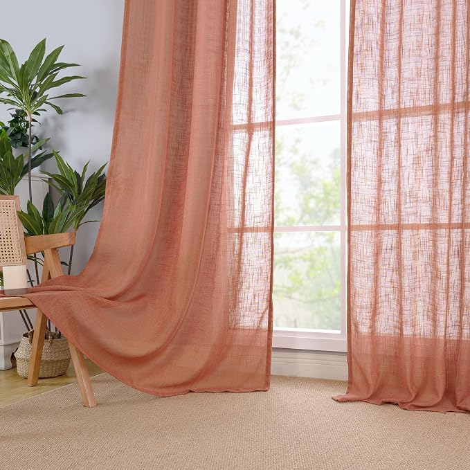 Terracotta Linen Boho Curtains 84 inch Length 2 Panels, Fall Decor | Light - Image 9