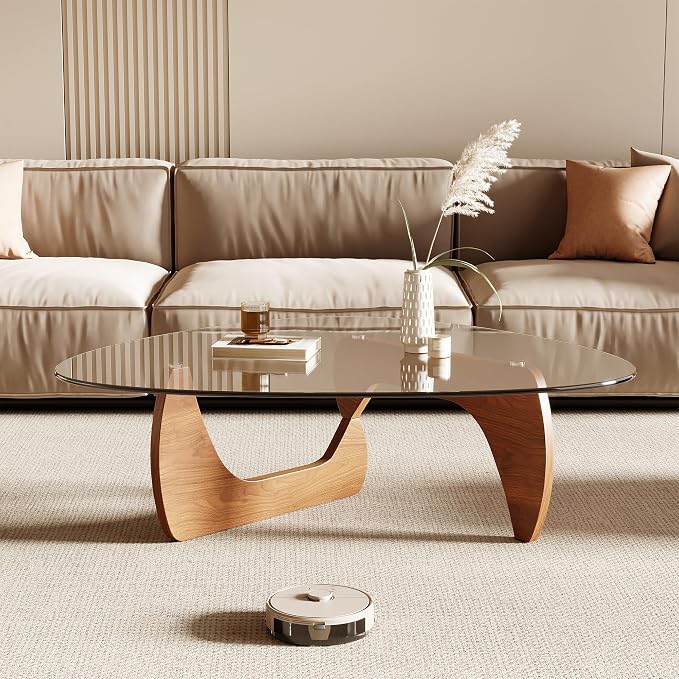 Honyee Morden Coffee Table, 42.5" x 28.5" x 16.1" Triangle Tempered Glass Top - Image 3
