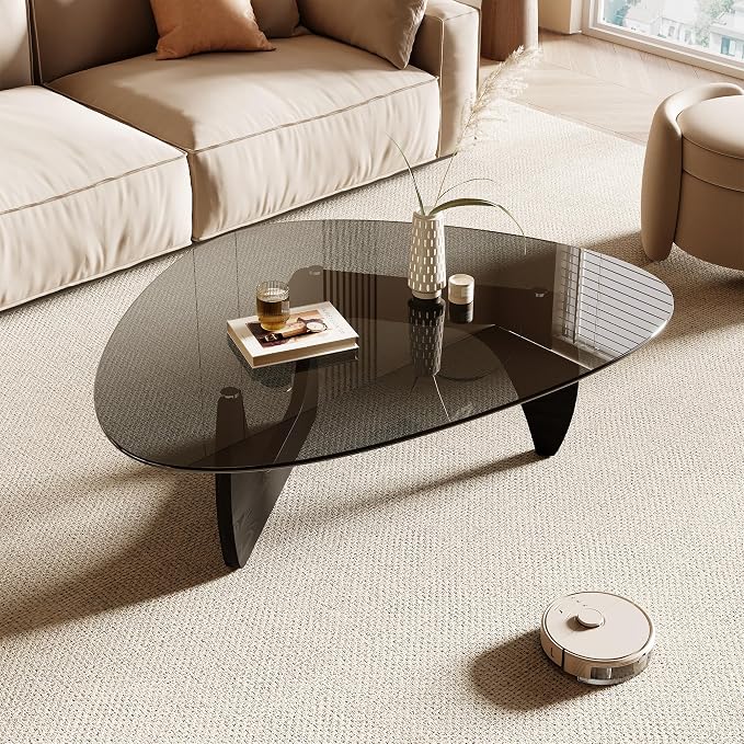 Honyee Morden Coffee Table, 42.5" x 28.5" x 16.1" Triangle Tempered Glass Top by Honyee