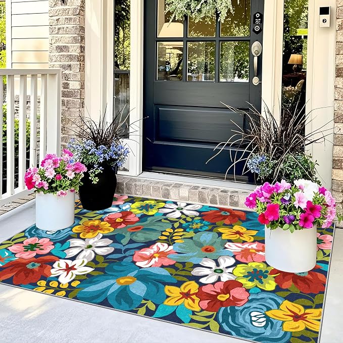 3x5 Flower Entry Rug, Washable Indoor Outdoor Mats - Image 3