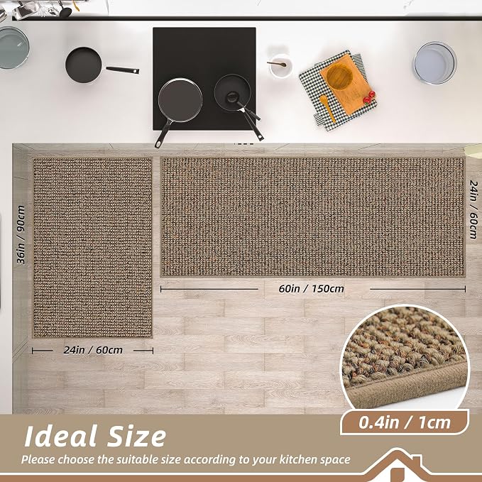 BEQHAUSE Kitchen Rugs and Mats 2PCS Non-Slip, Taupe | Kitchen Mats - Image 2