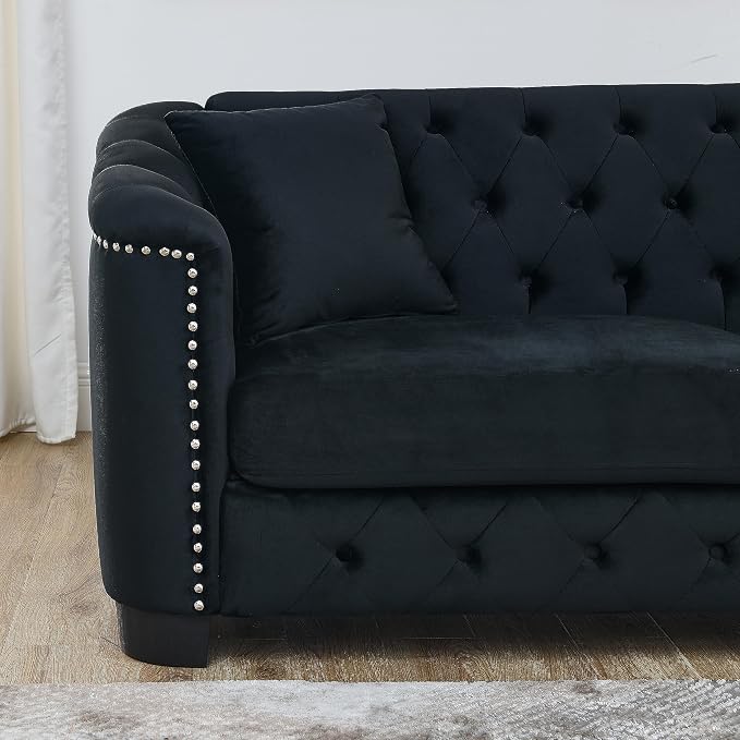 59" Modern Velvet Loveseat Chesterfield Sofa - Image 6