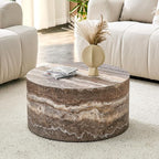 Round Coffee Table, 23.6" Modern Grey Faux Marble Drum Coffee Table, Round by BAOPIN