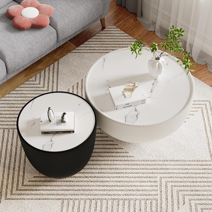 Round Marble Coffee Table Set of 2, 2 Piece Coffee Table and End Table - Image 5