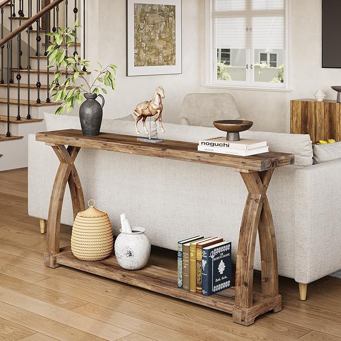 Solid Wood Console Table for Entryway, 63-Inch Narrow Farmhouse Couch Table - Image 5