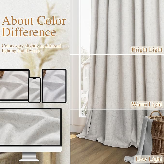 Natural 100% Blackout Curtains 102 Inch Length 2 Panels Set - Image 7