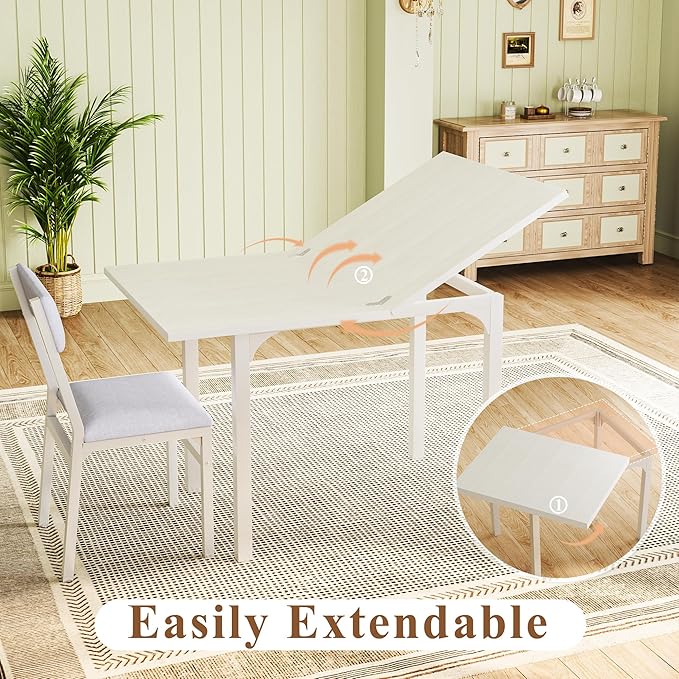 HUAHUU Dining Table Set for 4, Extendable Kitchen Table Cushion Chairs Set of 4 - Image 2