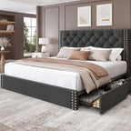 LARMACE Full Size Bed Frame Upholstered Platform Bed by LARMACE