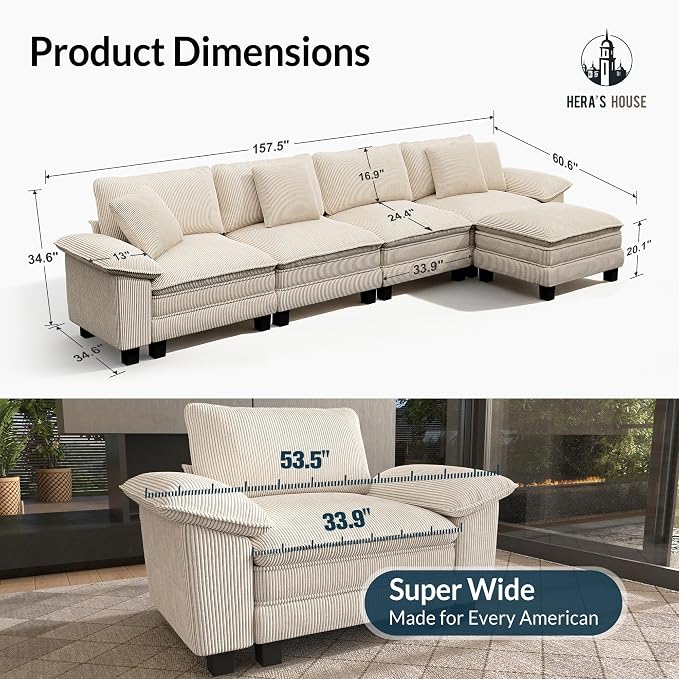HERA'S HOUSE 158" Modular Sectional Sofa, Oversized L Shaped Couches - Image 2