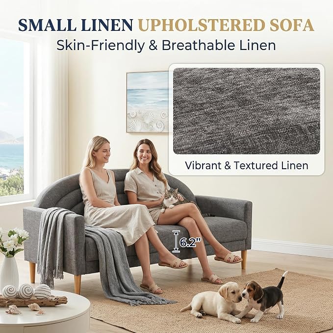 63" Small Loveseat Sofa for Small Spaces, Mid Century Modern Sofa, Linen - Image 4