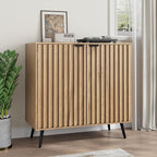 Smuxee Fluted Sideboard Cabinet, Freestanding Natural Buffet Cabinet - Image 9