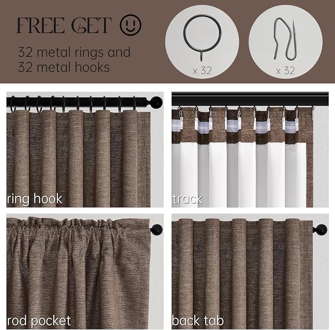 Topfinel 108 Inch Length Linen Curtains Chocolate Brown Curtain 2 Panels - Image 3